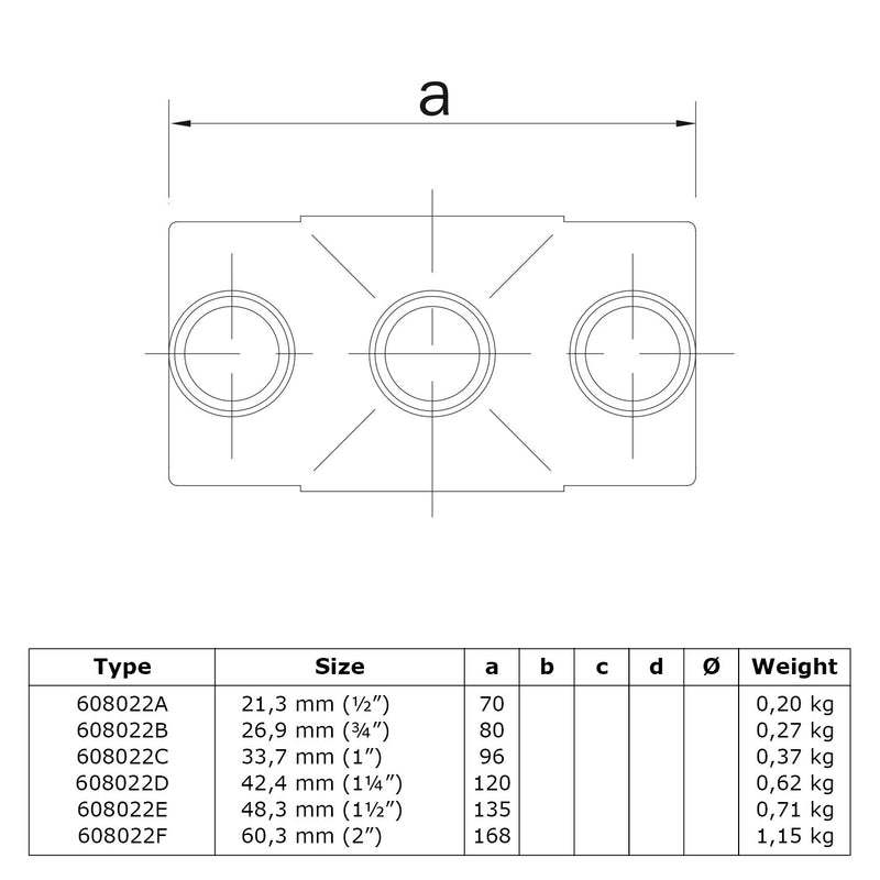 Kruisstuk 1-vlak 33,7 mm technische tekening