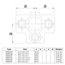 T-stuk zij-uitgang 42,4 mm technische tekening