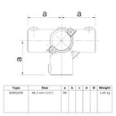 T-stuk zij-uitgang open 48,3 mm technische tekening