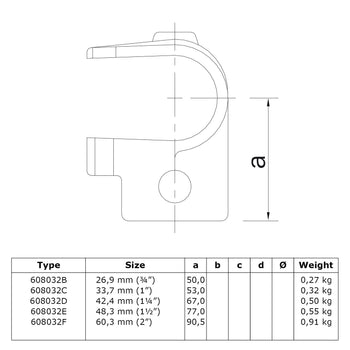 T-stuk open 26,9 mm technische tekening