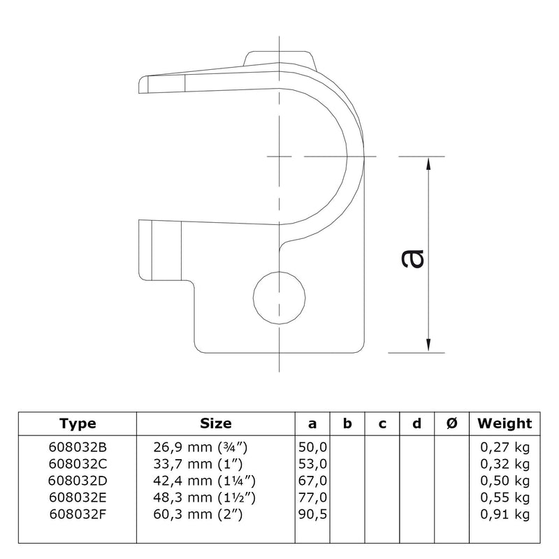 T-stuk open 26,9 mm technische tekening
