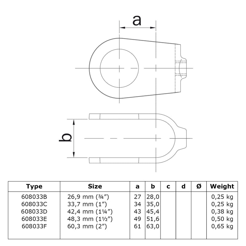 Kruisstuk open 26,9 mm technische tekening