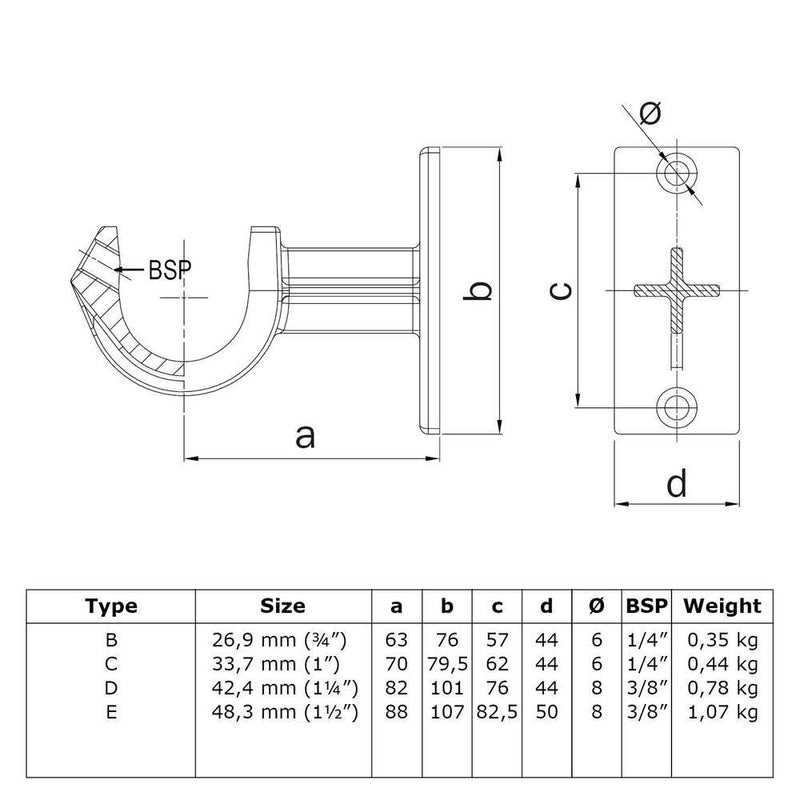 Leuningdrager met inleg 48,3 mm