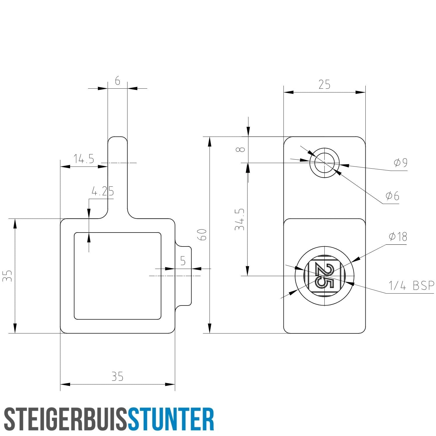 Oogdeel scharnierstuk 25 mm vierkant