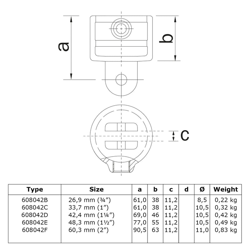 Hulsdeel scharnierstuk 26,9 mm technische tekening