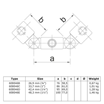 Scharnierstuk dubbel 26,9 mm technische tekening