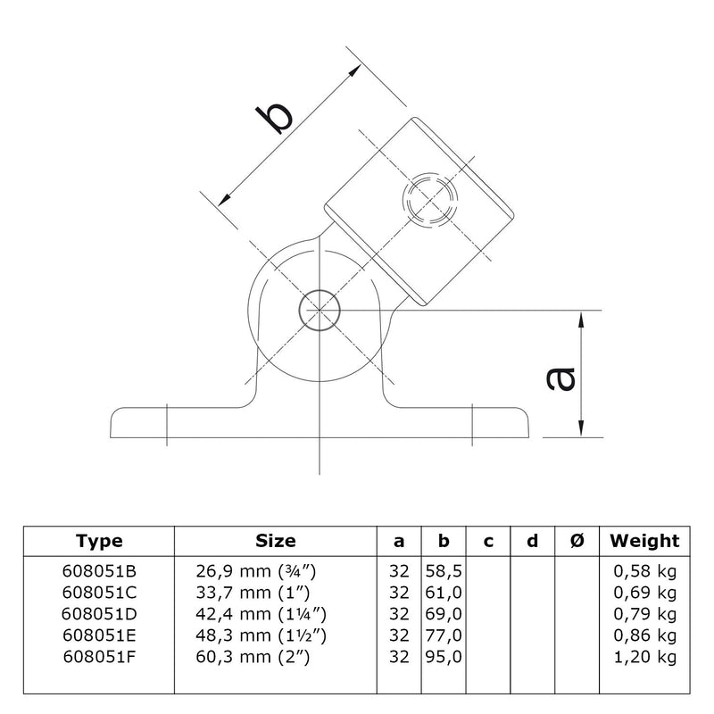 Scharniervoet 26,9 mm technische tekening