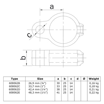 Scharnieroog 48,3 mm technische tekening