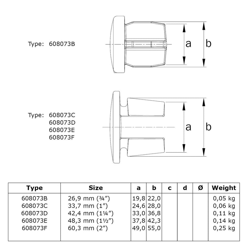 Afdekdop metaal 26,9 mm technische tekening