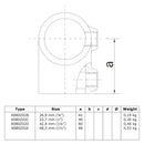 T-stuk kort zwart 21,3 mm technische tekening