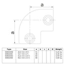 Kniestuk 2-weg 90º zwart 33,7 mm technische tekening