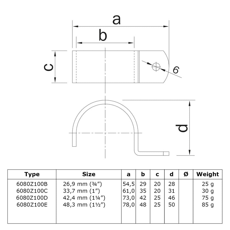 Kapbeugel zwart 21,3 mm technische tekening