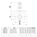 Voetplaat ovaal zwart 48,3 mm technische tekening