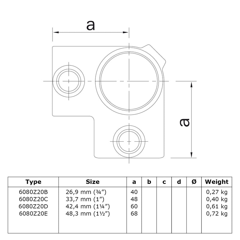 Hoekstuk 90º zwart 21,3 mm technische tekening