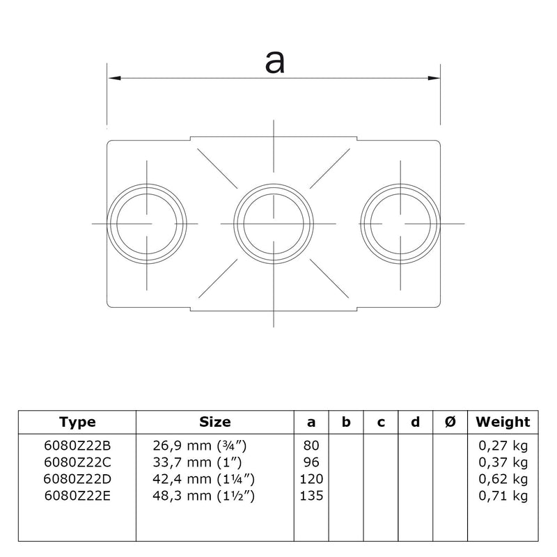 Kruisstuk 1-vlak zwart 48,3 mm technische tekening