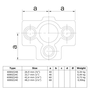 T-stuk zij-uitgang zwart 26,9 mm technische tekening