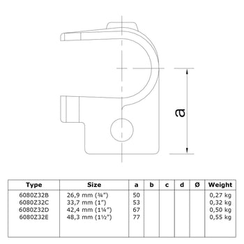 T-stuk open zwart 48,3 mm technische tekening
