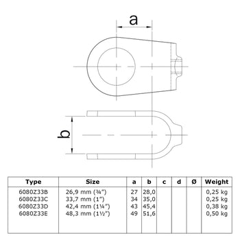 Kruisstuk open zwart 42,4 mm technische tekening