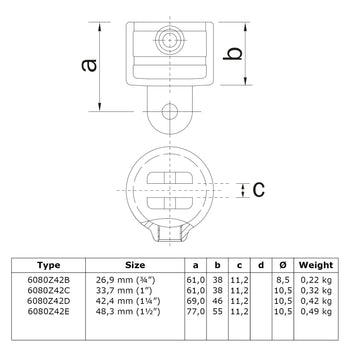 Hulsdeel scharnierstuk zwart 26,9 mm technische tekening