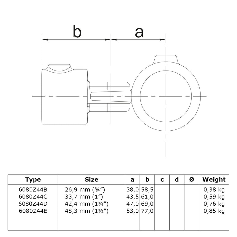 Scharnierstuk enkel zwart 26,9 mm technische tekening