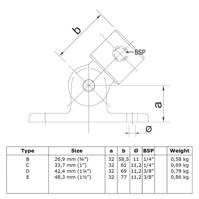 Scharniervoet zwart 42,4 mm - Buiskoppelingen - 