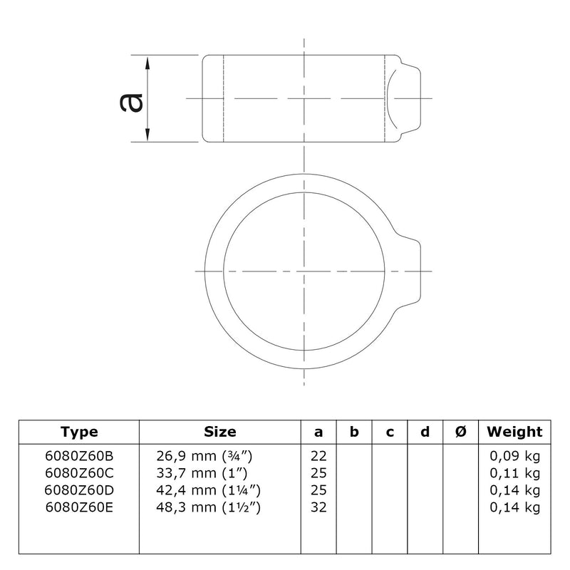 Borgring zwart 33,7 mm technische tekening