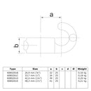 Haak zwart 33,7 mm technische tekening