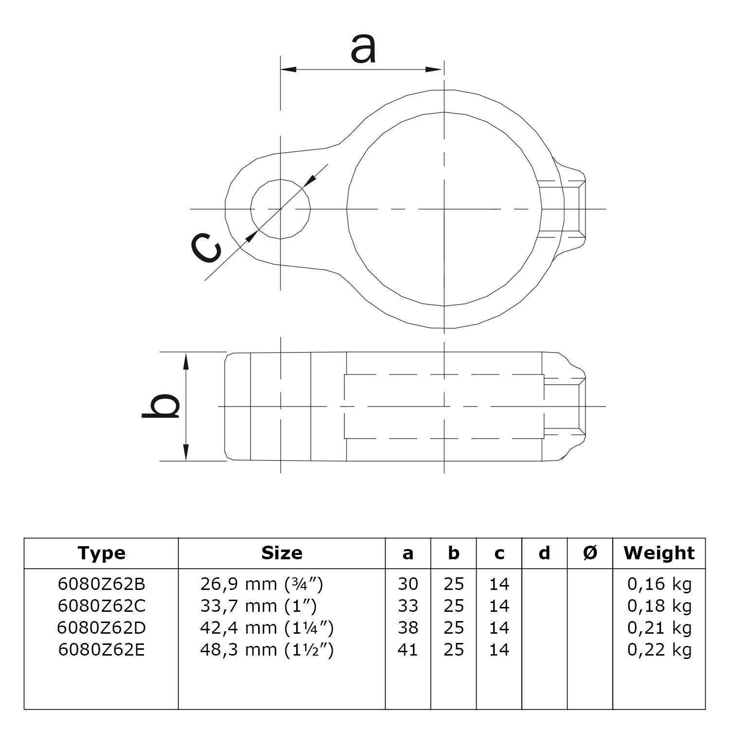 Scharnieroog zwart 26,9 mm technische tekening