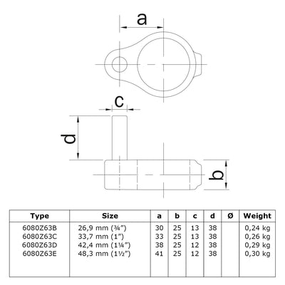 Scharnierpen zwart 48,3 mm technische tekening