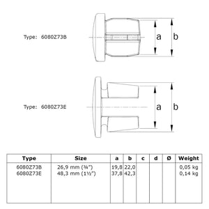 Afdekdop metaal zwart 26,9 mm technische tekening