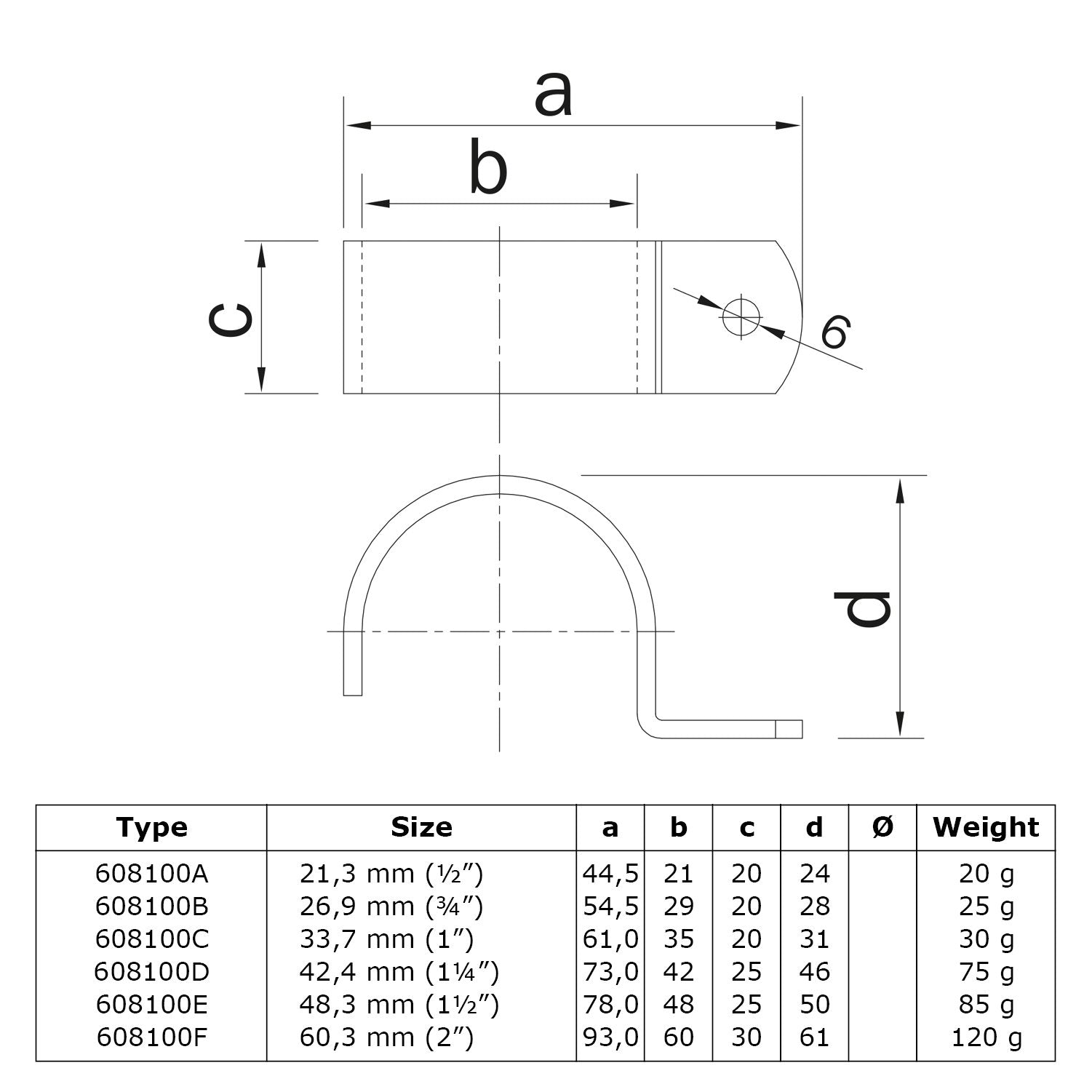 Kapbeugel 33,7 mm technische tekening