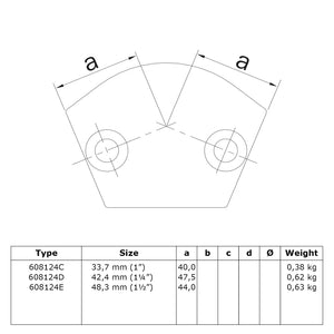 Kniestuk 2-weg 15º - 60º 48,3 mm technische tekening