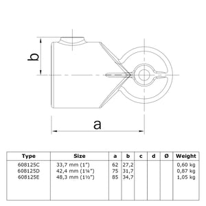 Kniestuk verstelbaar 48,3 mm technische tekening