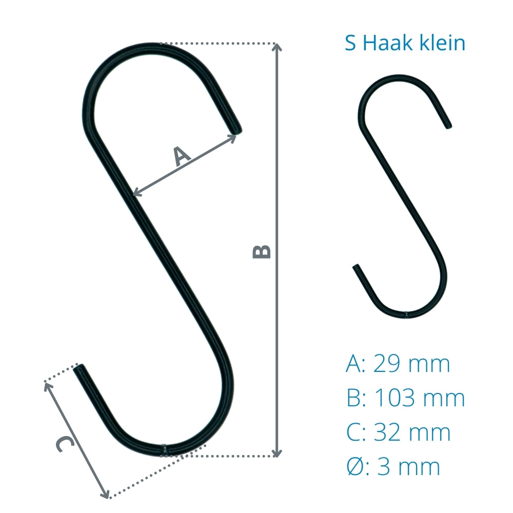 S haken zwart (set van 5 S-haken)