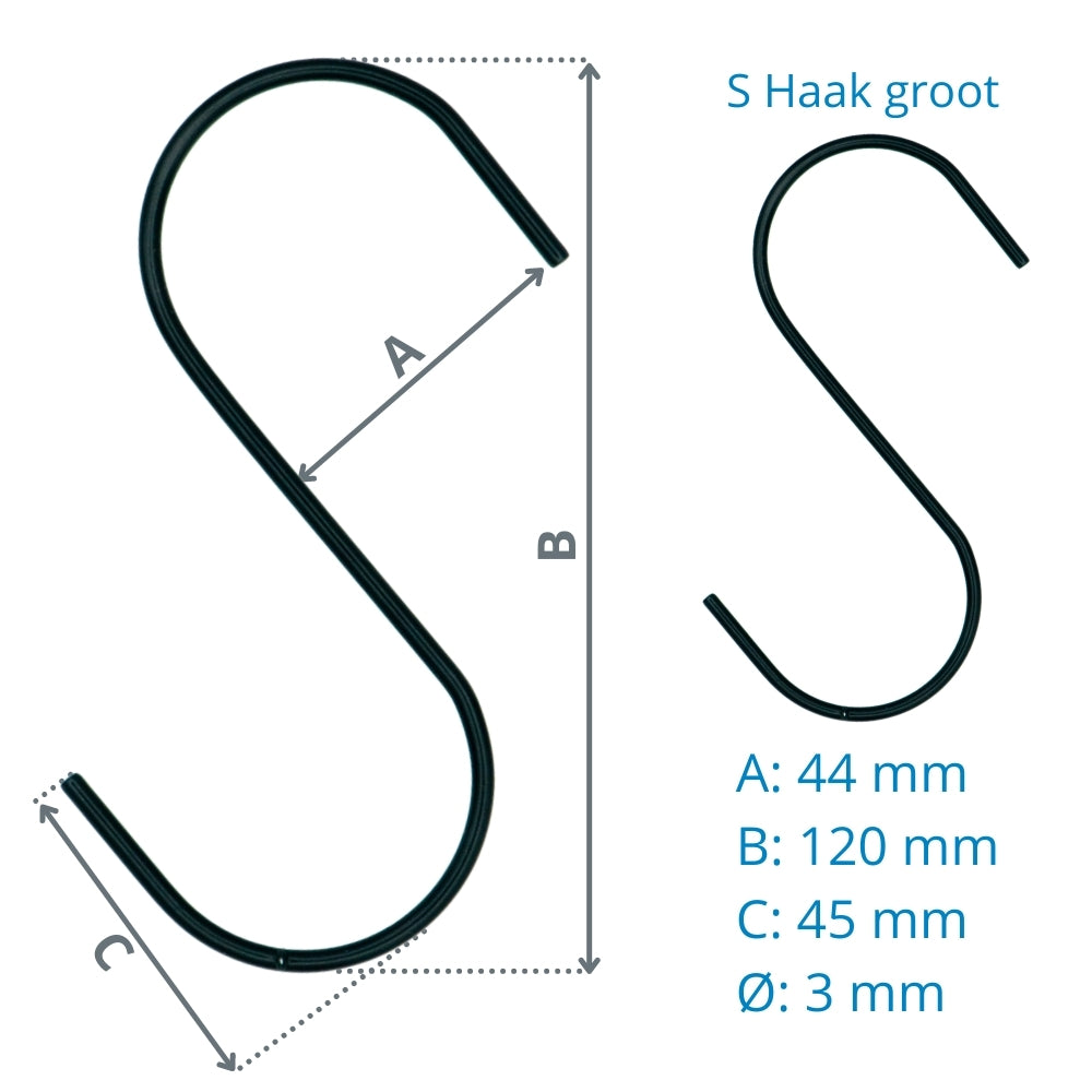S haken zwart (set van 5 S-haken)