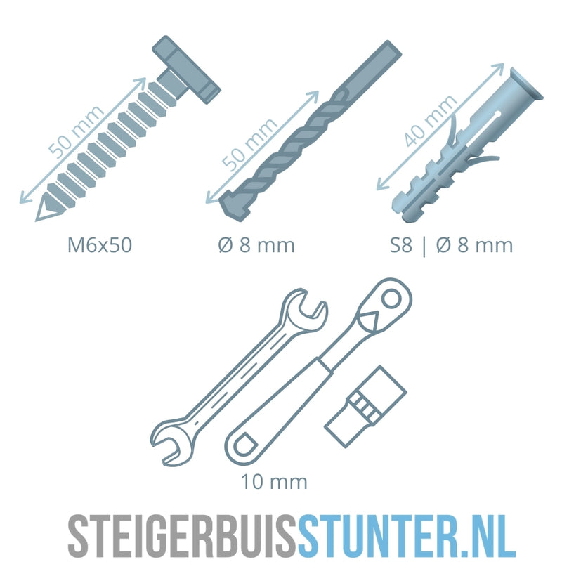 Zwarte bout M6x50 met ringen en pluggen (10 stuks)