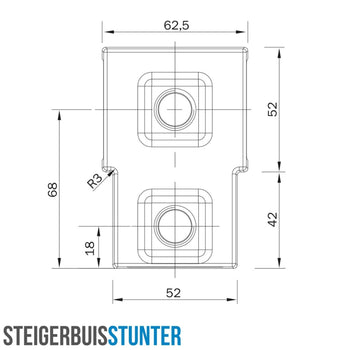 T-stuk kort 40 mm vierkant