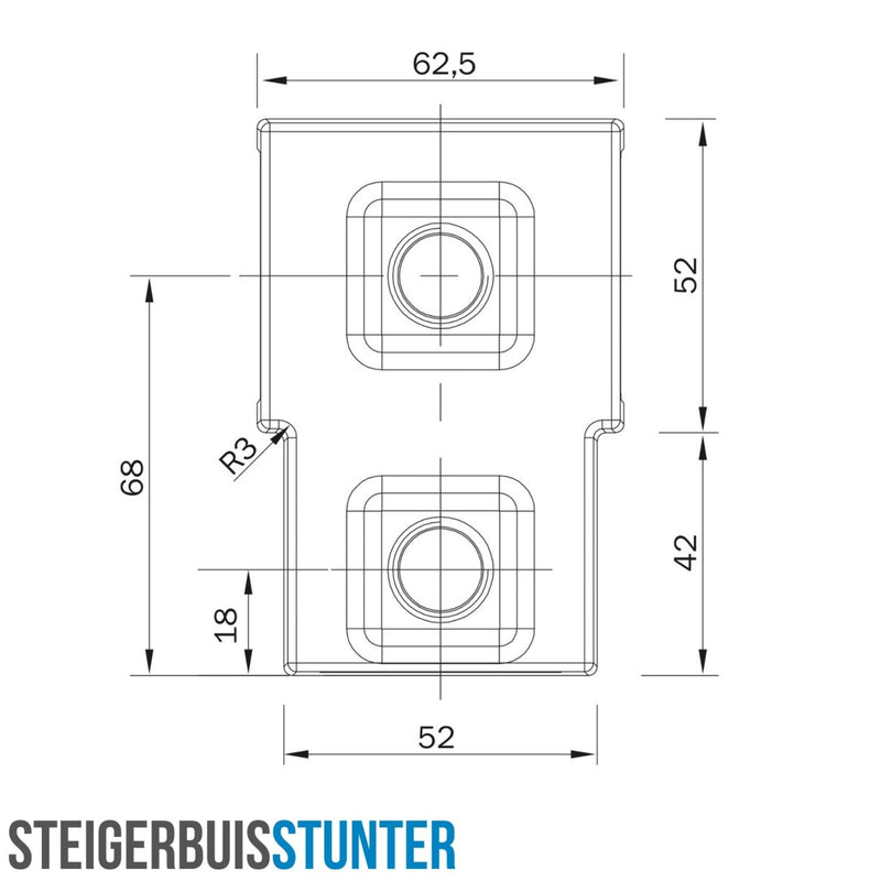 T-stuk kort 40 mm vierkant