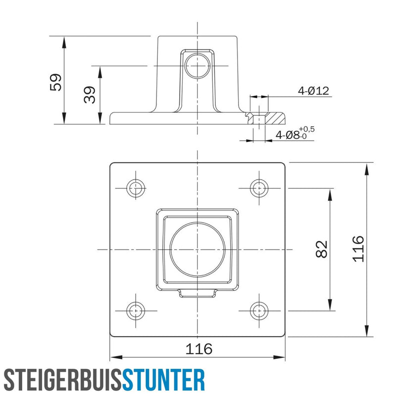 Voetplaat 40 mm vierkant