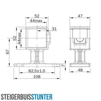 Leuningdrager zwart 40 mm vierkant