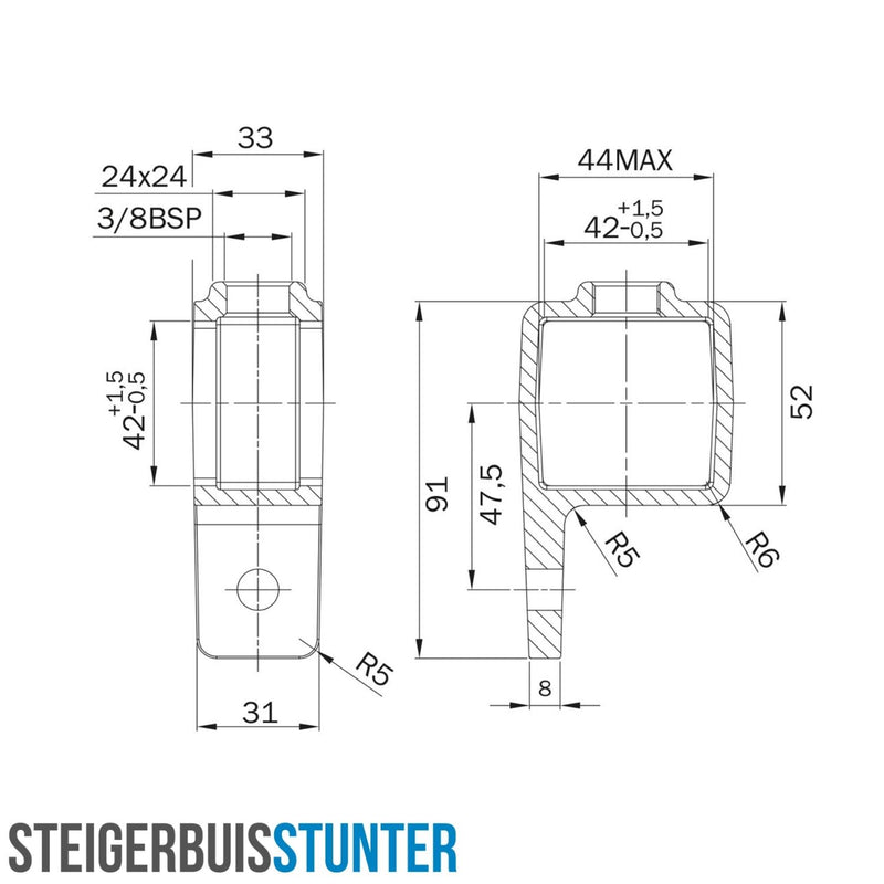 Bevestigingsring enkel zwart 40 mm vierkant