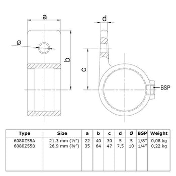 Bevestigingsring enkel zwart 21,3 mm